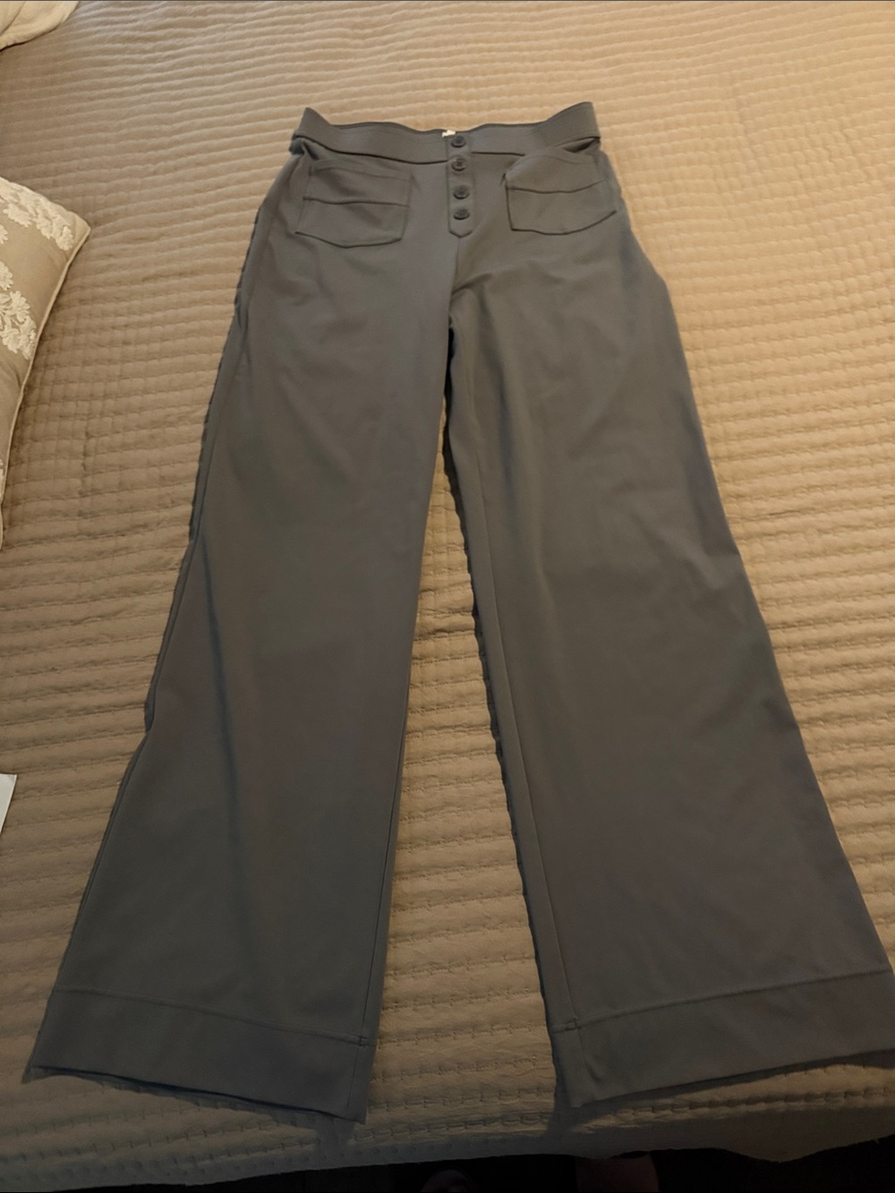 High-Rise Wide-Leg Pants in Charcoal Gray